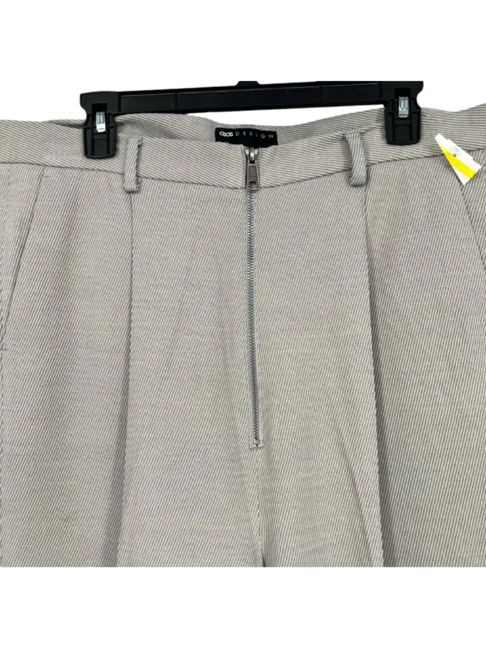 Asos Design Mens Striped Pleated Trousers Beige Grey Cream Size 36